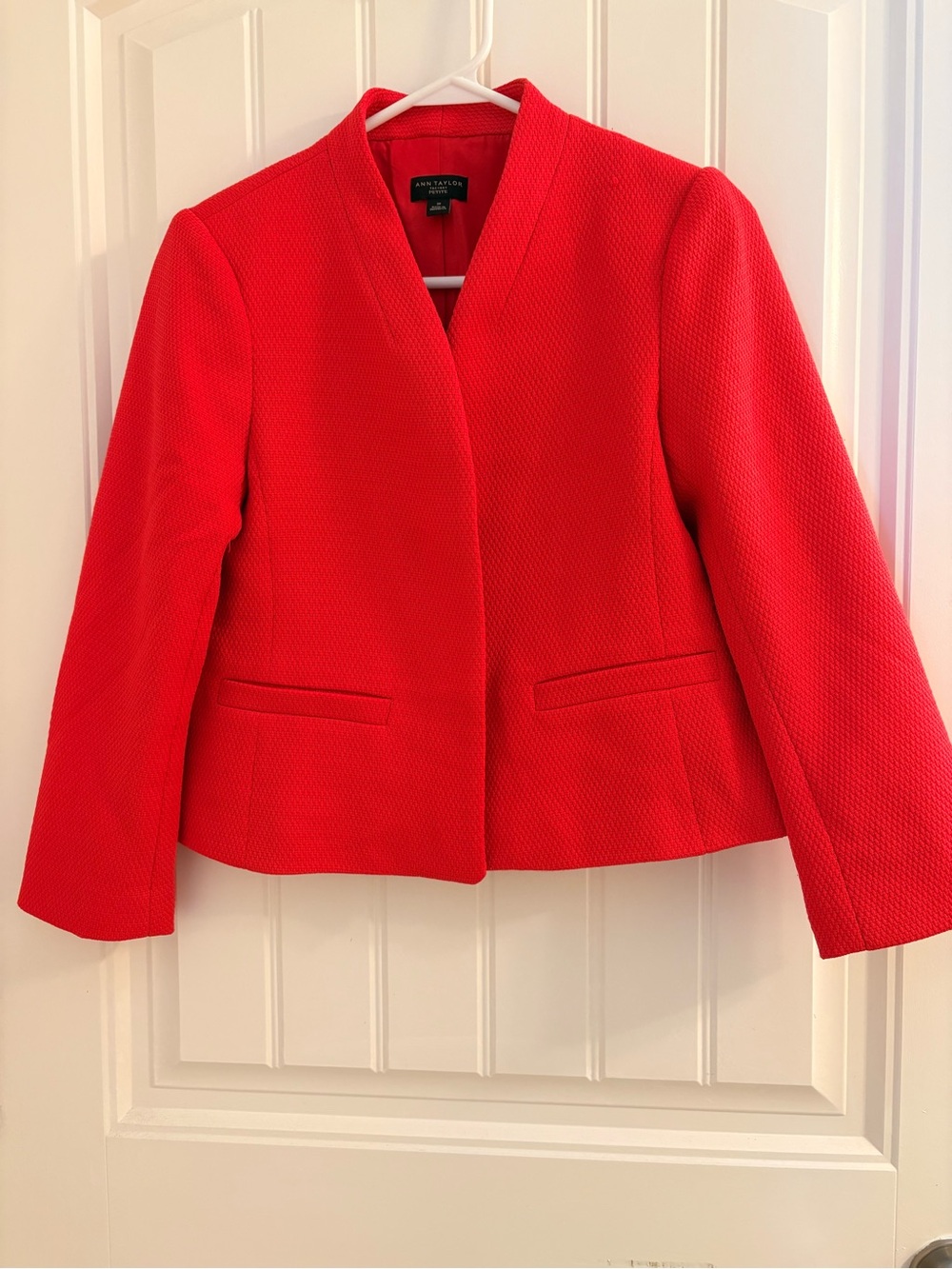 Ann Taylor Bright Red Textured Collarless Blazer